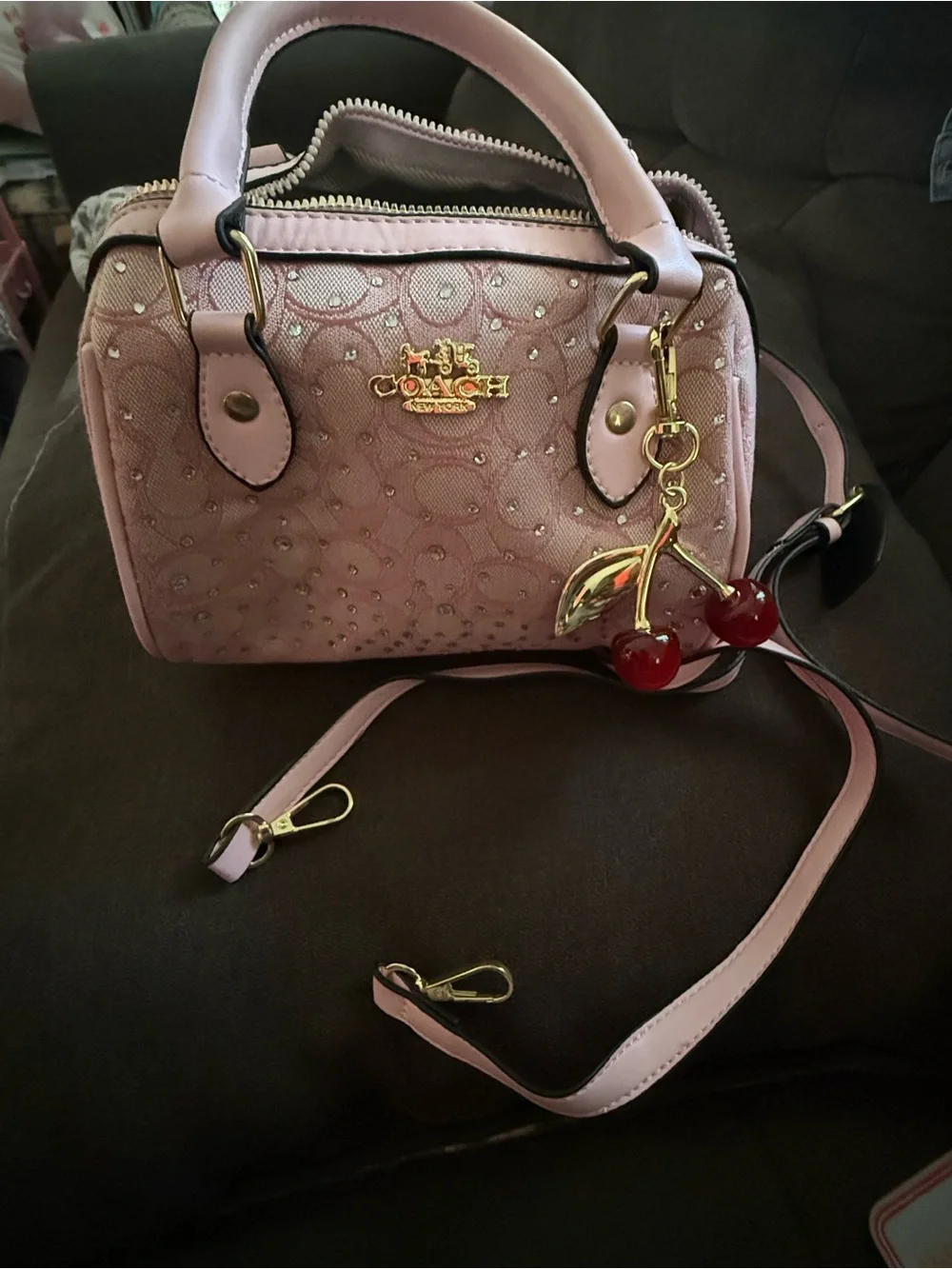 Pink Mini Satchel with Cherry Charm
